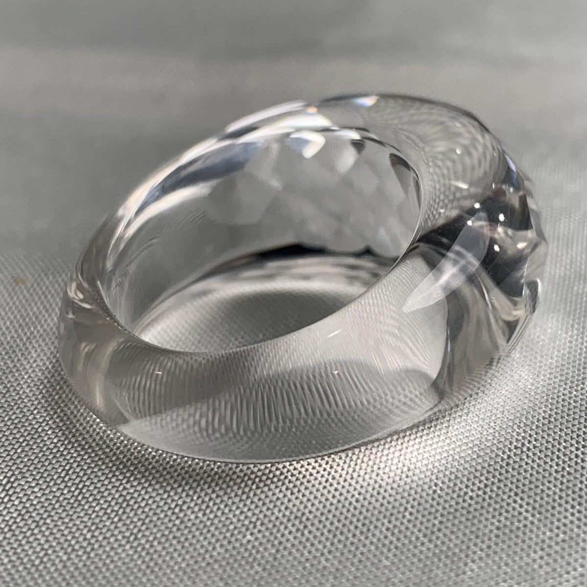 Handmade clear quartz faceted ring with sculptural design