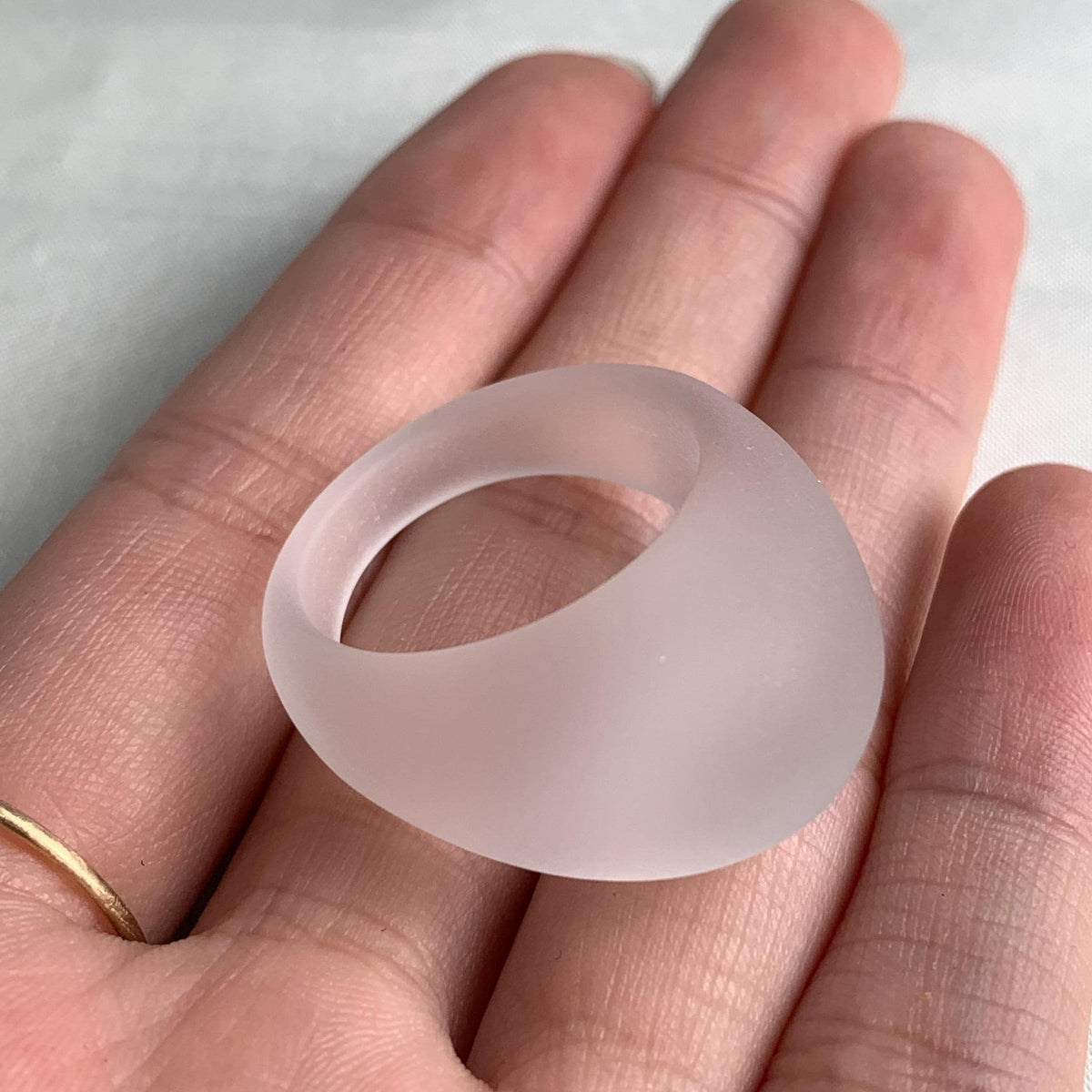 Matte clear quartz dome statement ring hand carved from solid stone