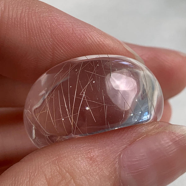 Silver rutilated quartz dome statement ring hand carved from stone