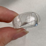 Unique crystal ring with natural silver needle inclusions
