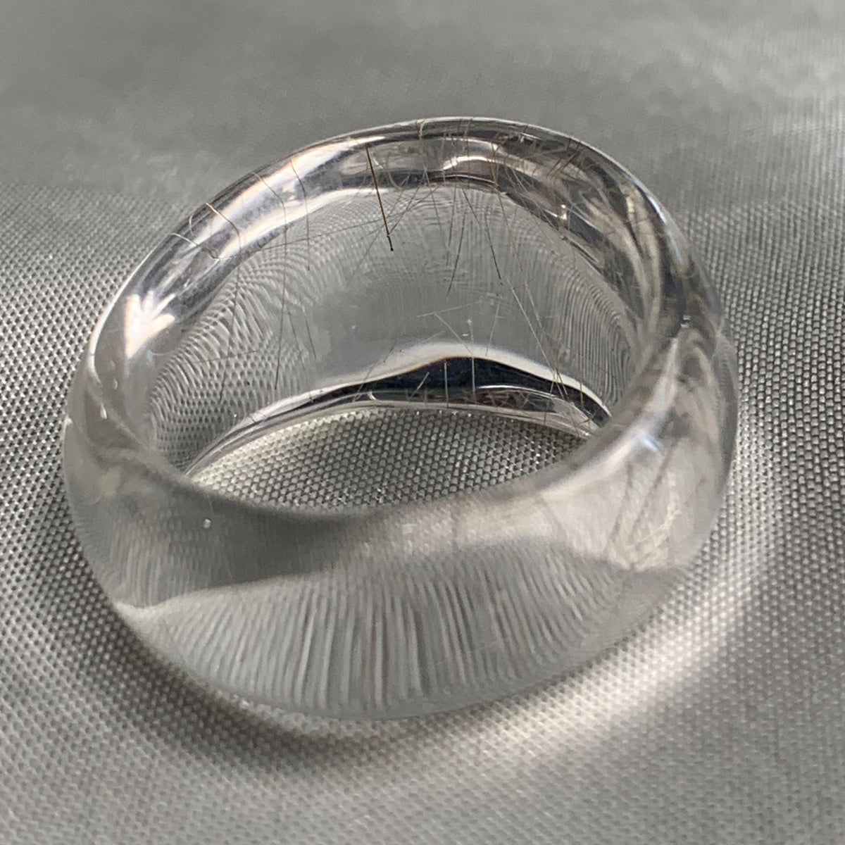 Sculptural silver rutile quartz ring with wide band design