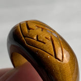 Engraved tiger eye statement ring with thick solid stone band