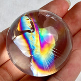 High clarity rainbow quartz sphere with colorful natural rainbow inclusions