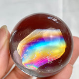 High clarity rainbow quartz crystal ball measuring 38mm diameter