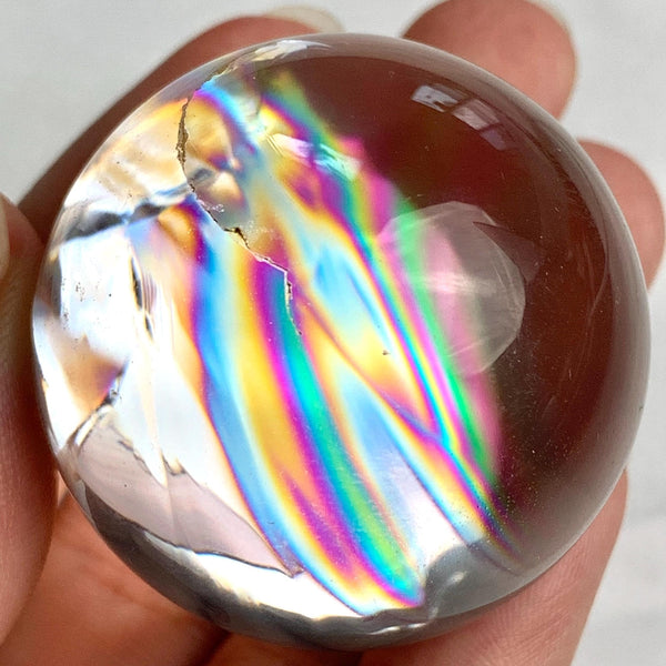 38mm rainbow quartz sphere with natural internal rainbow inclusions