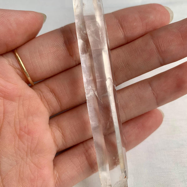 Close up of subtle etched markings on quartz crystal