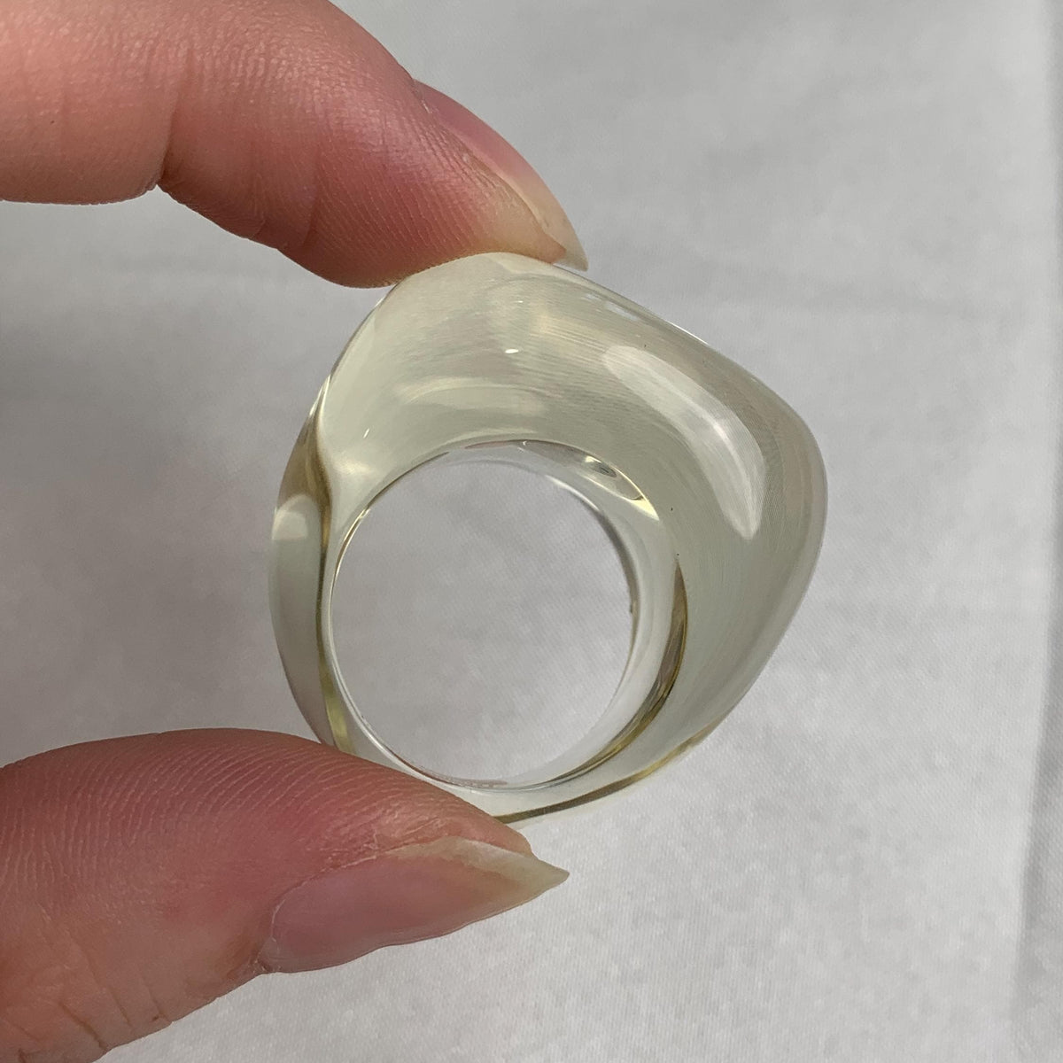 Wide band yellow quartz ring with oversized polished table face