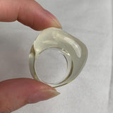 Wide band yellow quartz ring with oversized polished table face