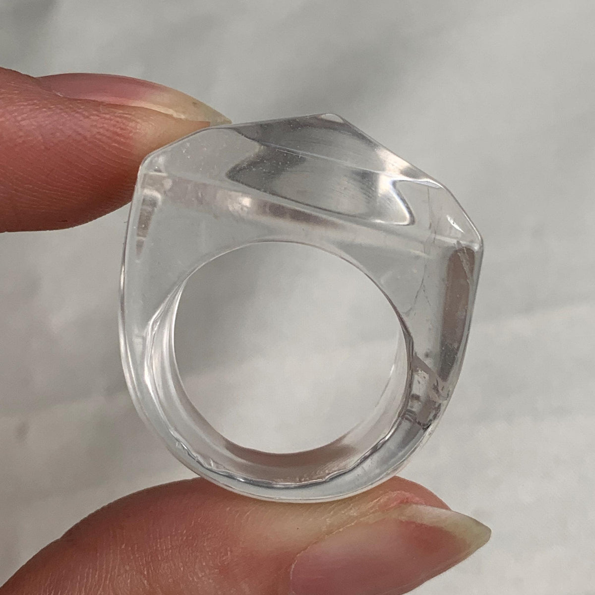 Square faced clear statement ring with pyramid top design