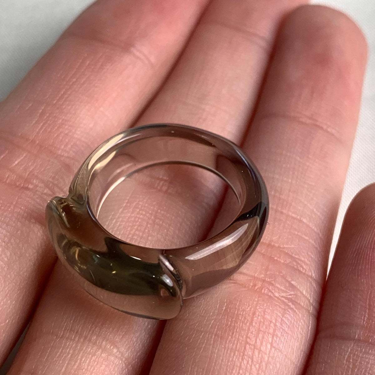 Elegant crystal ring with long rectangular smoky quartz face