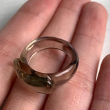 Elegant crystal ring with long rectangular smoky quartz face