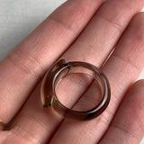 High quality smoky quartz ring with wide table and narrow band design