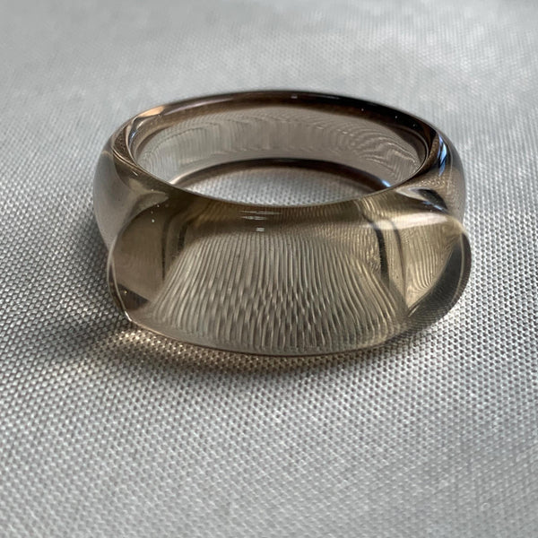 Flawless clear smoky quartz cocktail ring with elongated table face