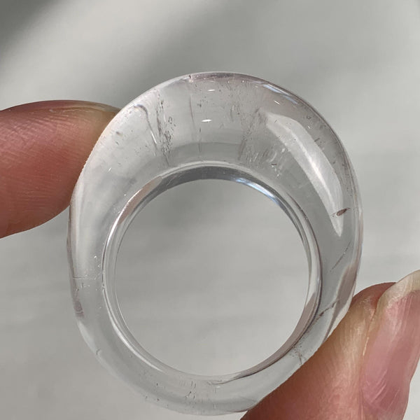 Handmade clear quartz ring with rounded sculptural design