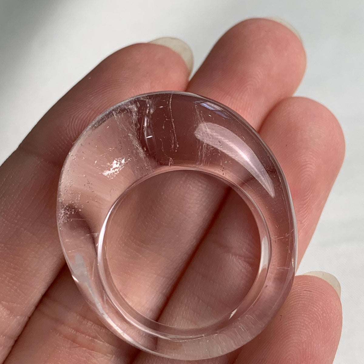 Chunky clear quartz ring carved from a single stone