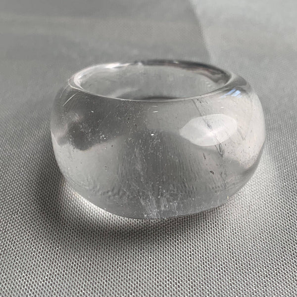 Smooth dome shaped clear quartz cocktail ring