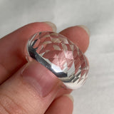 Flawless clear quartz cocktail ring with precision cut facets