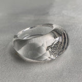 Bold clear quartz ring carved from a single crystal stone