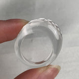 Elegant clear quartz ring with light reflecting geometric cuts
