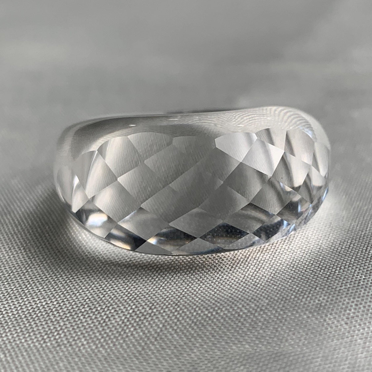 Clear quartz faceted statement ring hand carved from solid stone