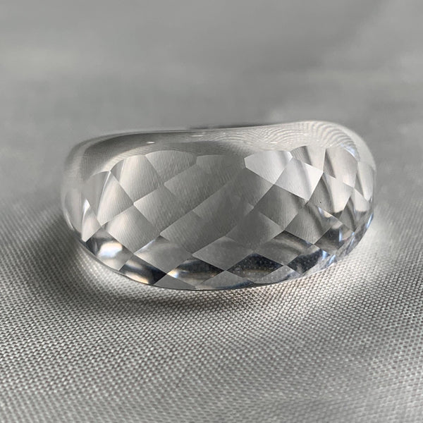 Clear quartz faceted statement ring hand carved from solid stone