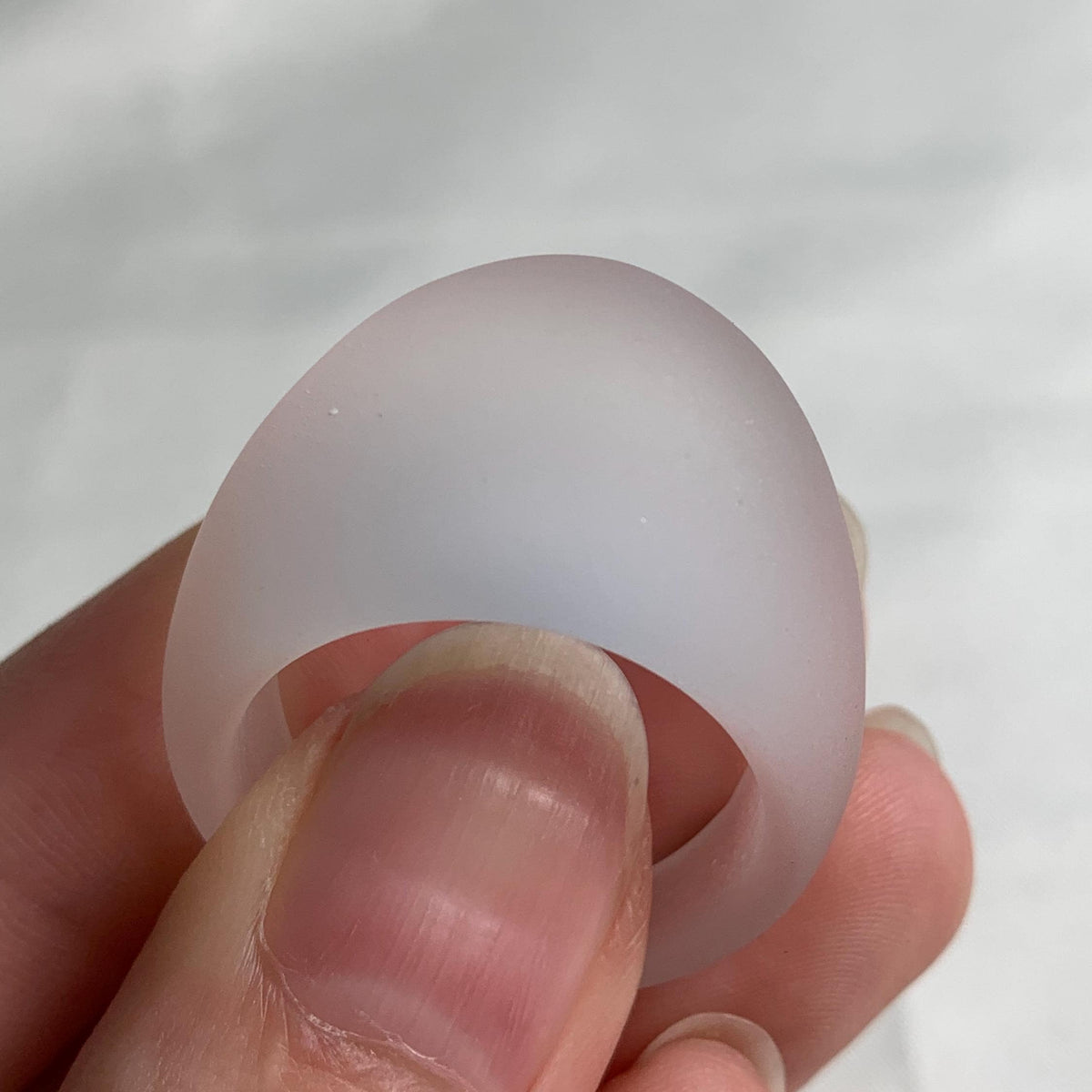 Elegant frosted clear quartz statement ring with calm aesthetic