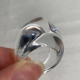 Clear quartz curved point statement ring hand carved from solid stone