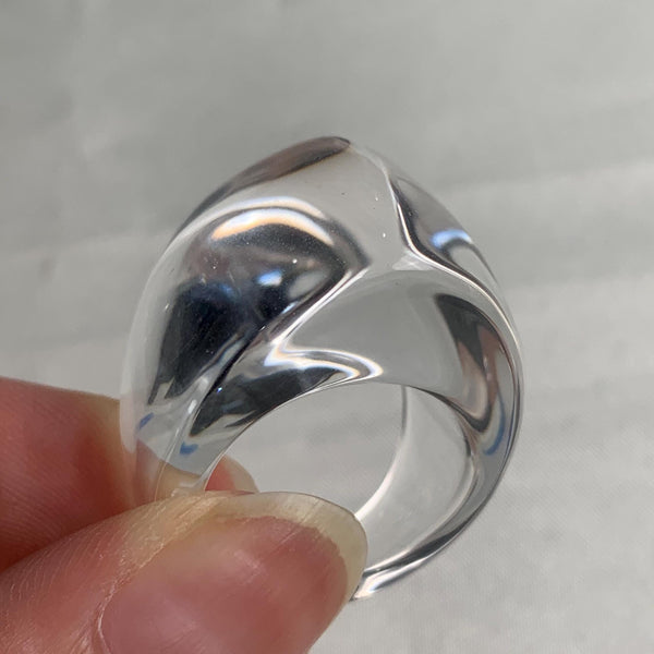 Clear quartz curved point statement ring hand carved from solid stone