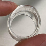 Wide dome quartz ring with natural silver rutile needle inclusions