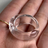 Handmade quartz ring with visible rutile strands inside crystal