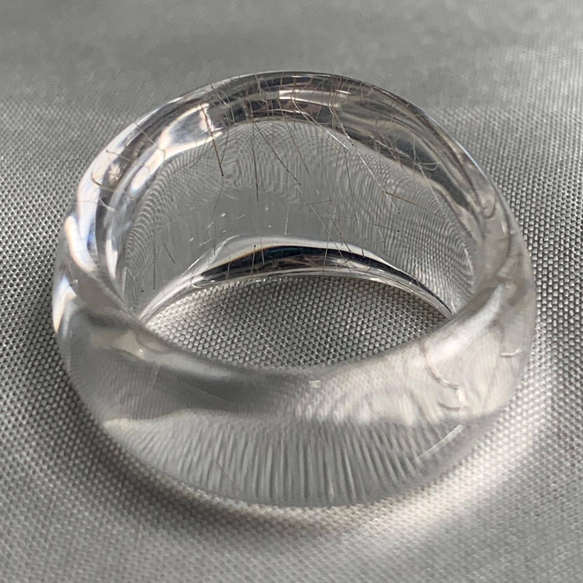Silver rutilated quartz dome statement ring hand carved