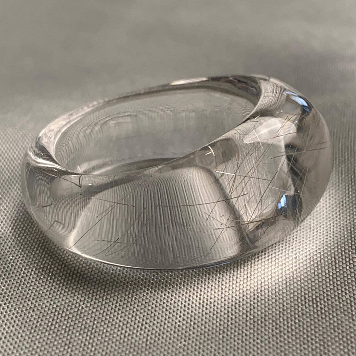 Artisan carved rutilated quartz statement ring with bold dome shape