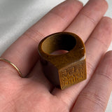 One of a kind tiger eye gemstone ring with engraved details