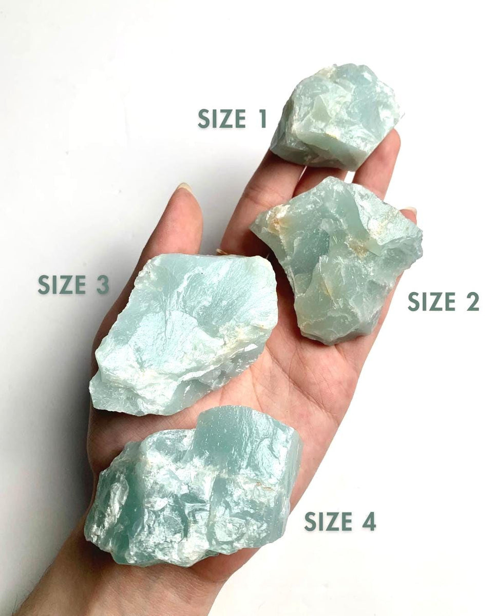Collection of natural aquamarine stones available in multiple size options (labels)