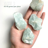 Close up of genuine raw aquamarine mineral specimen showing crystal formation, size 1