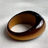 Wide band tiger eye ring with rectangular engraved table