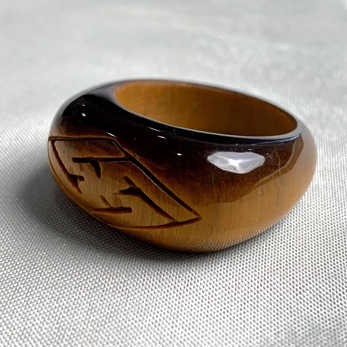 Boho designer tiger eye ring with sculptural architectural style