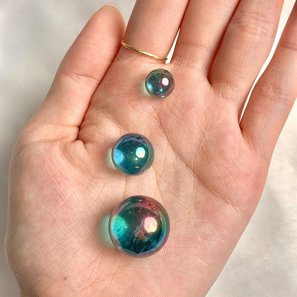 Blue iridescent crystal sphere