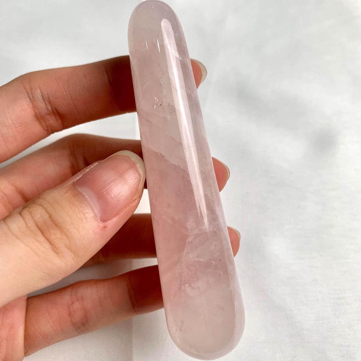 Dual rounded rose quartz wand close up