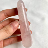 Dual rounded rose quartz wand close up