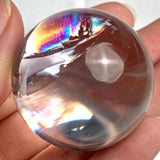 36mm high clarity quartz crystal sphere with subtle rainbow reflections