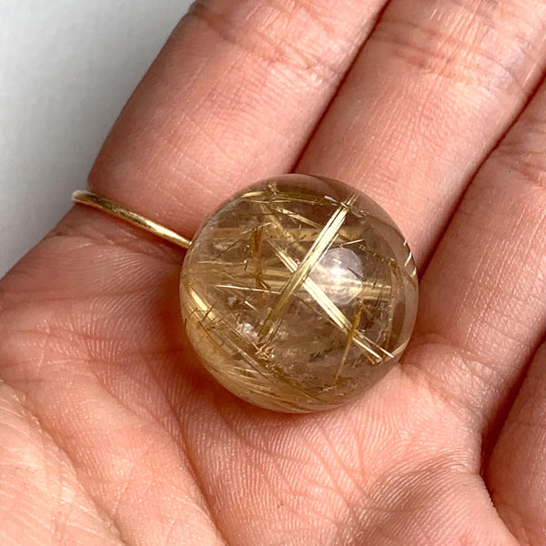 21mm polished quartz crystal ball with prominent rutile threads