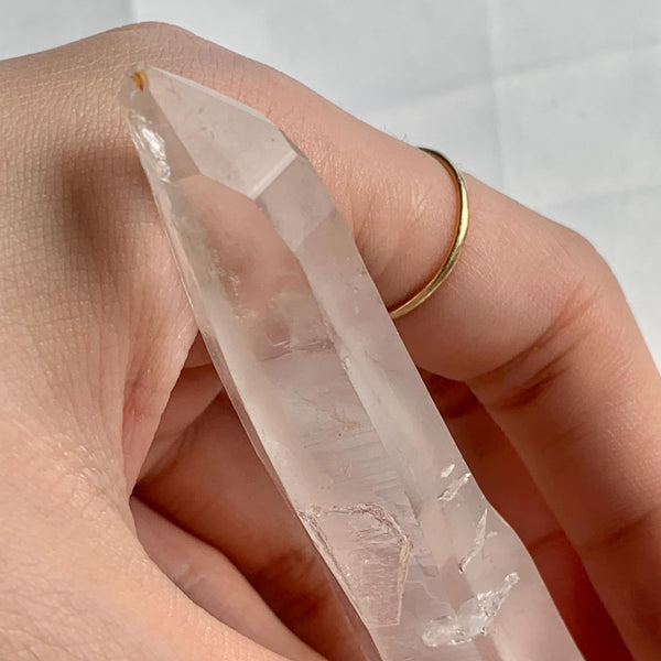 Unique Lemurian quartz mineral specimen weighing 43 grams with isis face formation