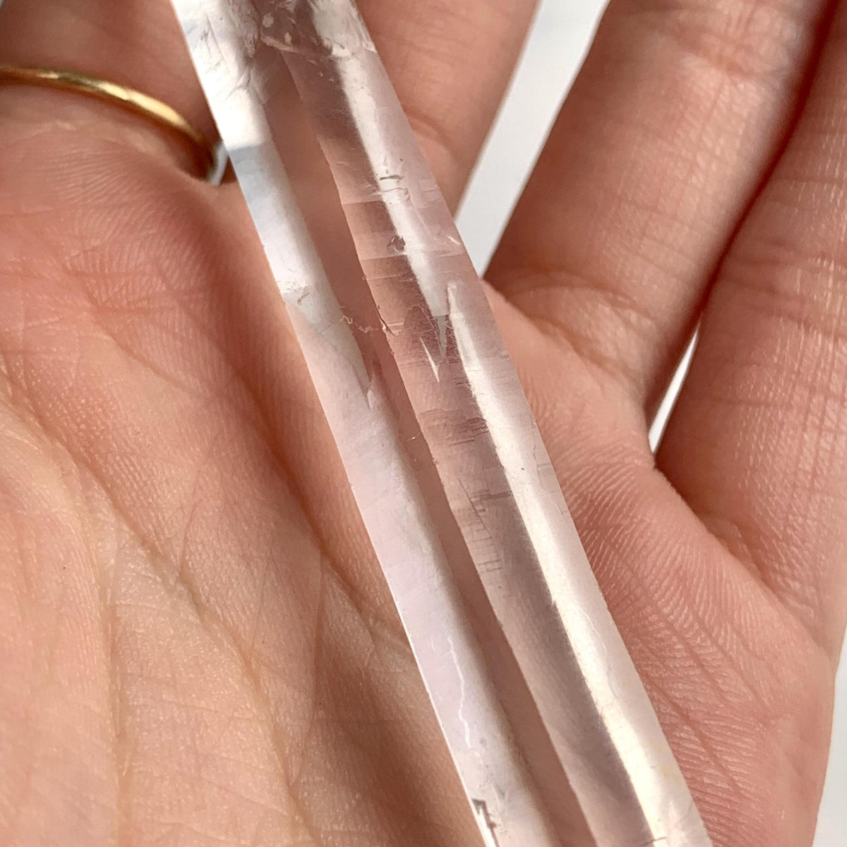 High clarity quartz wand with faint surface texture
