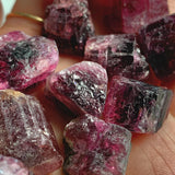 Natural pink tourmaline rubellite crystal specimen displaying rich pink coloration