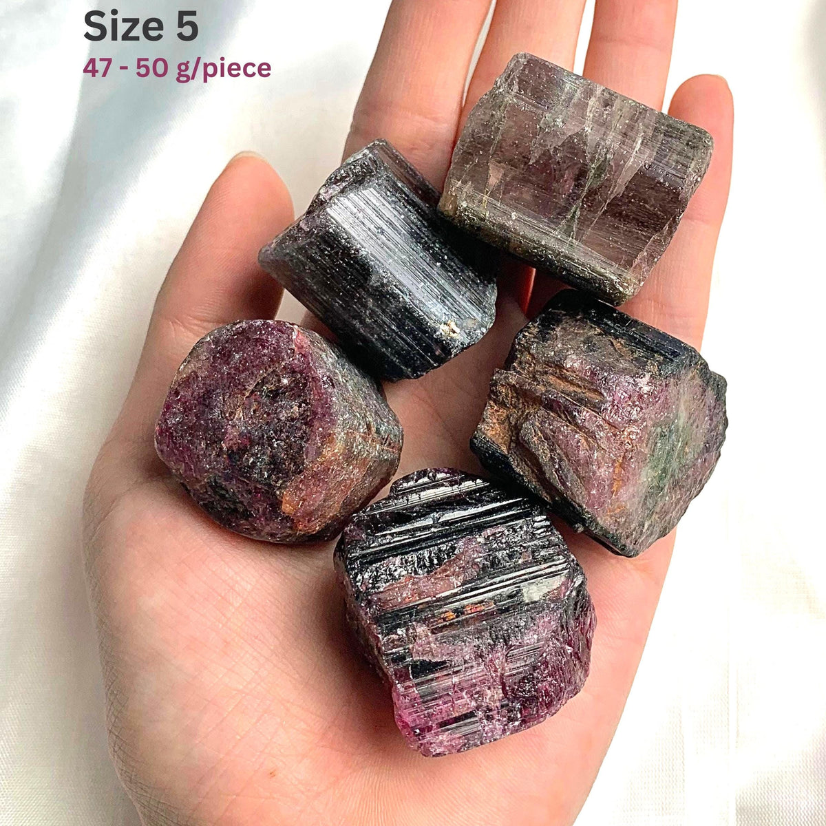 Raw rubellite mineral specimen, size 5
