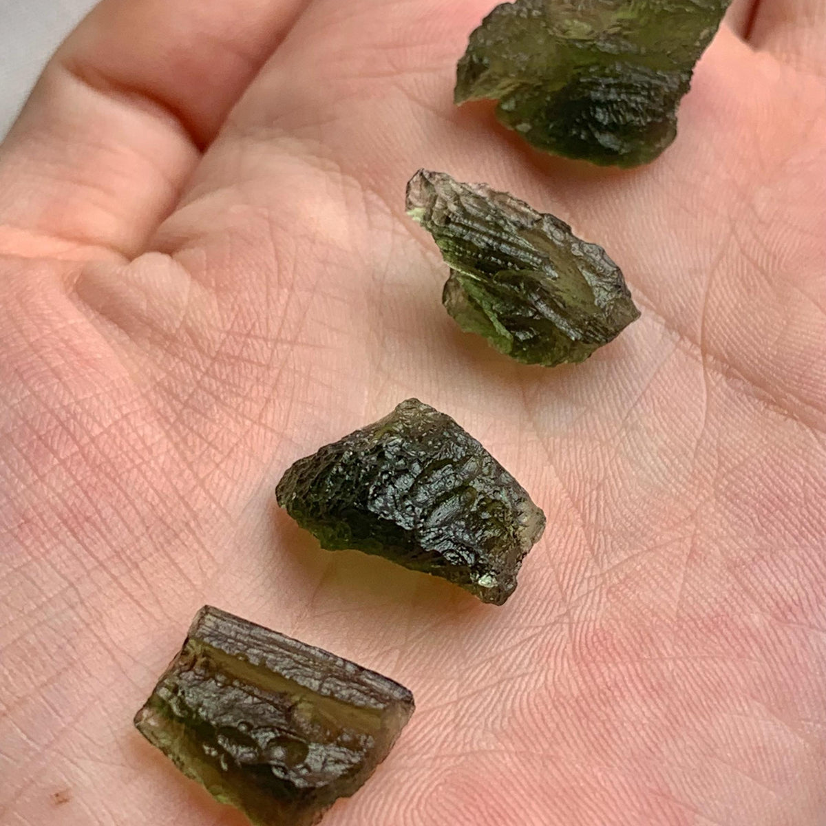 Natural green Moldavite specimen close up