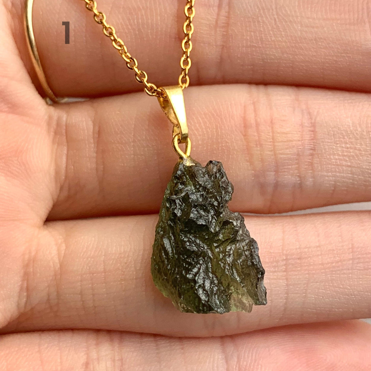 Collector quality moldavite necklace with natural surface details