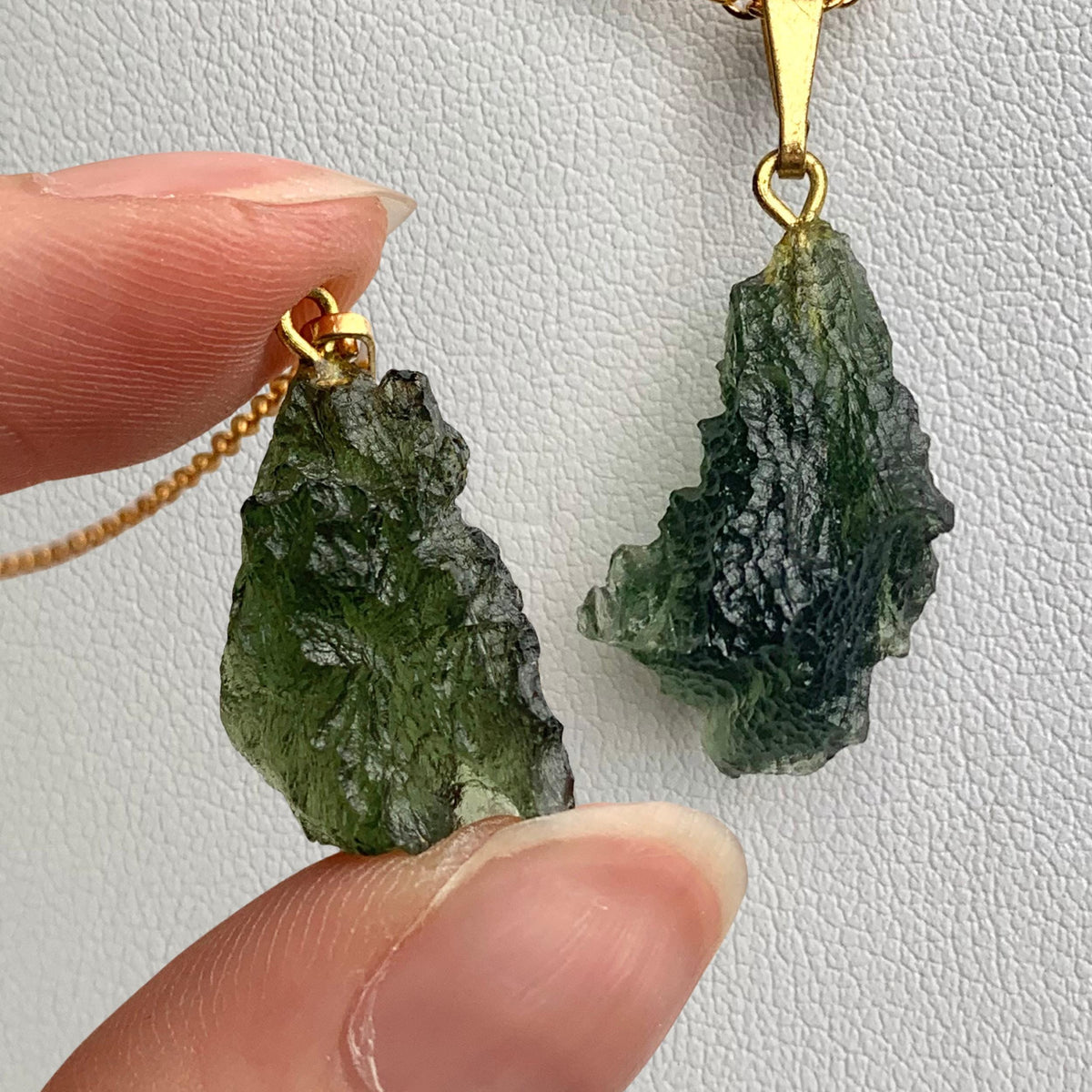 Authentic raw moldavite necklace on gold vermeil chain