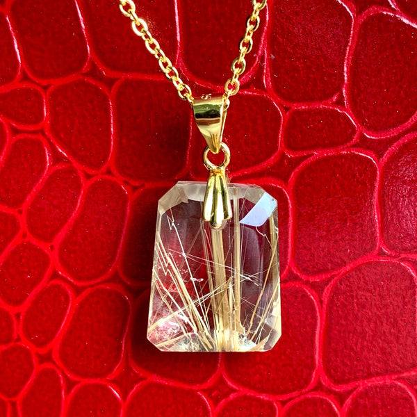 Natural high-clarity Rutilated Quartz pendant in sterling silver